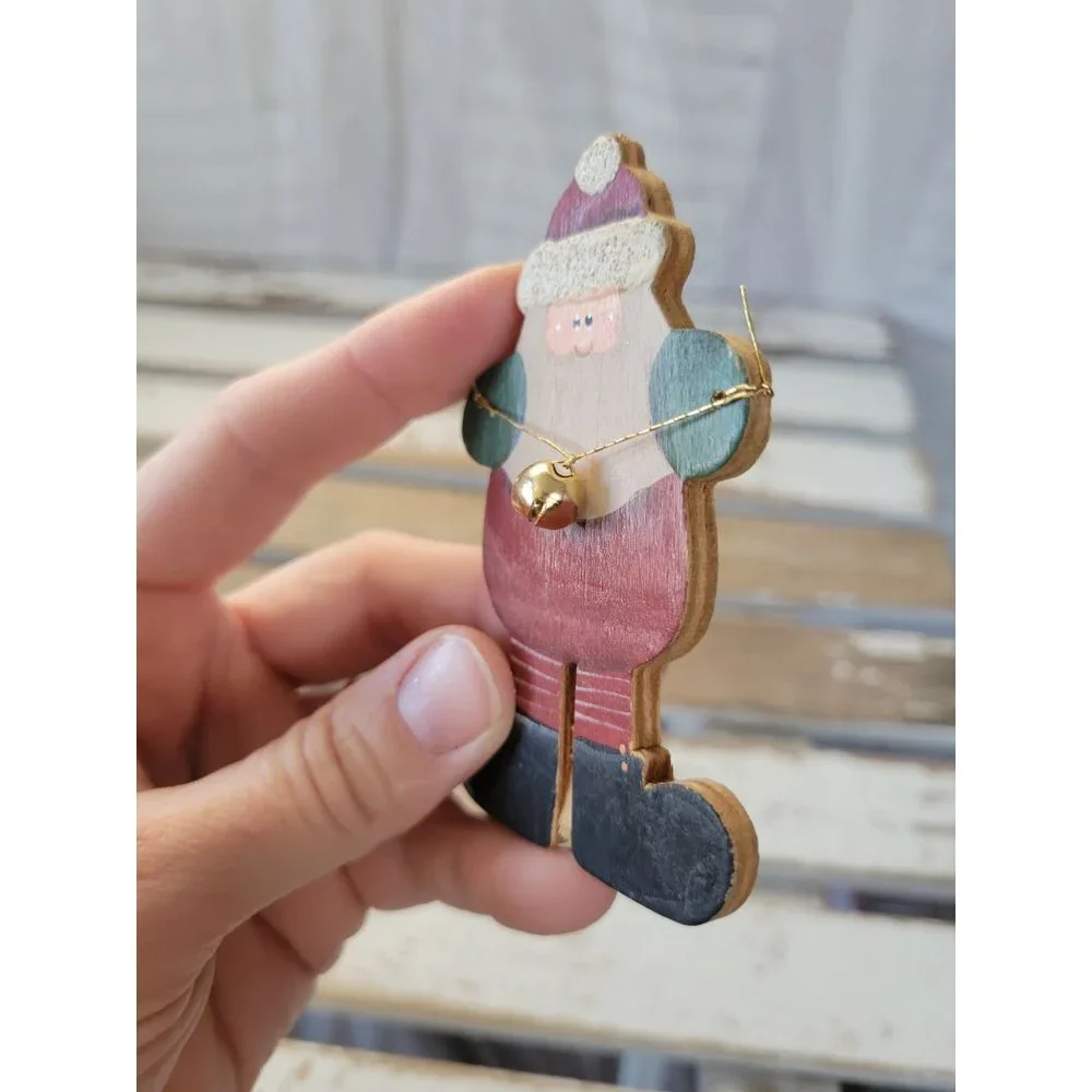 Santa Bell‎ country wooden handmade ornament Xmas holiday tree